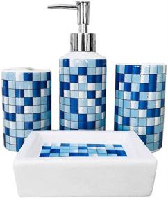 img 4 attached to Modern Design Ceramic Bathroom Accessories Set - Blue Mosaic