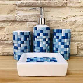 img 3 attached to Modern Design Ceramic Bathroom Accessories Set - Blue Mosaic