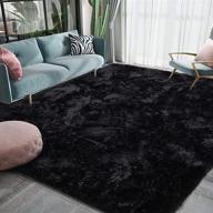 🐻 homore luxury fluffy area rug modern shag rugs for bedroom living room - super soft and comfy carpet - cute carpets for kids nursery girls home - 4x5.9 feet - black logo