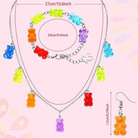 img 3 attached to 🐻 10-Piece Set of Adorable Bear Necklaces in 7 Vibrant Resin Colors, Including 7 Pairs of Colorful Gummy Candy Bear Earrings. Also features 2 Cartoon Bear Bracelets - Perfect for Girls and Women.