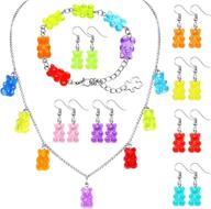 🐻 10-piece set of adorable bear necklaces in 7 vibrant resin colors, including 7 pairs of colorful gummy candy bear earrings. also features 2 cartoon bear bracelets - perfect for girls and women. logo