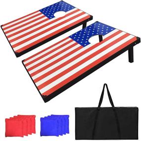 img 4 attached to 🌞 Outdoor Toss Game: Classic Flag Cornhole Set 3'x2' - Regulation Size Corn Hole Boards with 8 All-Weather Bean Bags & Carrying Case, Perfect for Backyard, Beach, Park, Tailgates