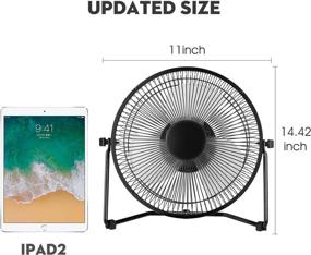 img 3 attached to 💨 Rechargeable Battery and USB Powered 11-Inch Desk Fan - 4400mAh Batteries, Silent Personal Table Fan for Home, Office, Bedside, and More (Classic Metal)