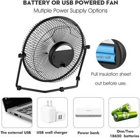 img 1 attached to 💨 Rechargeable Battery and USB Powered 11-Inch Desk Fan - 4400mAh Batteries, Silent Personal Table Fan for Home, Office, Bedside, and More (Classic Metal)