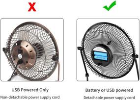 img 2 attached to 💨 Rechargeable Battery and USB Powered 11-Inch Desk Fan - 4400mAh Batteries, Silent Personal Table Fan for Home, Office, Bedside, and More (Classic Metal)