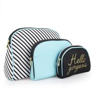 💄 hello gorgeous blue - once upon a rose 3 pc cosmetic bag set, women's purse size makeup bag, toiletry travel bag, makeup organizer, zippered pouch set for girls - large, medium, small logo