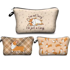 img 4 attached to 🐶 3-Piece Set of Corgi Dogs Makeup Bag Organizer for Women - Funny & Multifunctional Cosmetic Bags with Waterproof Purse, Ideal for Travel & Toiletry Storage