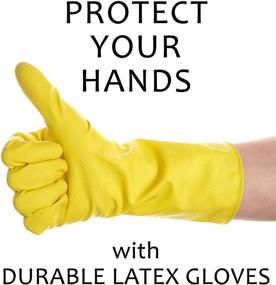 img 3 attached to 🧤 Beauty Hands Latex Reusable Dishwashing Cleaning Gloves - Flock Lining, Yellow - 1 Pair