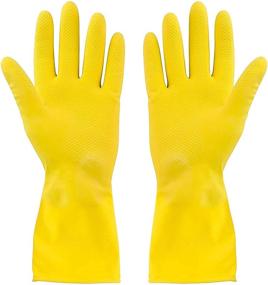 img 4 attached to 🧤 Beauty Hands Latex Reusable Dishwashing Cleaning Gloves - Flock Lining, Yellow - 1 Pair