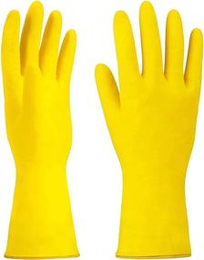 img 1 attached to 🧤 Beauty Hands Latex Reusable Dishwashing Cleaning Gloves - Flock Lining, Yellow - 1 Pair