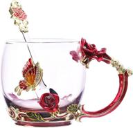 🌹 stunning rose butterfly glass coffee mugs with spoon - perfect birthday gifts for women logo