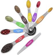 🥄 magnetic measuring spoons set of 8: dual sided, stackable, stainless steel - perfect for spices, liquids, and spice jars - includes leveler! logo