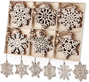 img 4 attached to 🎄 Rustic Christmas Decor: 24Pcs Wooden Snowflakes Ornaments 4'' Hanging Decorations