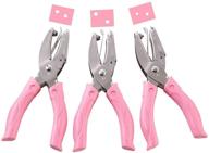 metal handheld single hole punch set with pink grip in 3 unique shapes for diy crafts and office use (3 piece set) logo