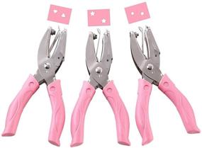 img 4 attached to Metal Handheld Single Hole Punch set with Pink Grip in 3 Unique Shapes for DIY Crafts and Office Use (3 Piece Set)