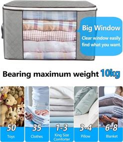 img 3 attached to 🧺 Large Capacity Clothes Storage Bag by AIRGUGU - Foldable Clothing Storage Organizer with Sturdy Zipper, Thick Fabric Handle and Clear Visual Window - Ideal for Bedroom, Comforters, Blankets, Pillows - Pack of 3 (90L) - Grey