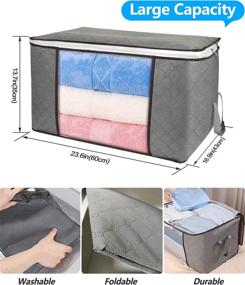 img 2 attached to 🧺 Large Capacity Clothes Storage Bag by AIRGUGU - Foldable Clothing Storage Organizer with Sturdy Zipper, Thick Fabric Handle and Clear Visual Window - Ideal for Bedroom, Comforters, Blankets, Pillows - Pack of 3 (90L) - Grey