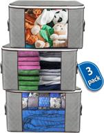 🧺 large capacity clothes storage bag by airgugu - foldable clothing storage organizer with sturdy zipper, thick fabric handle and clear visual window - ideal for bedroom, comforters, blankets, pillows - pack of 3 (90l) - grey логотип