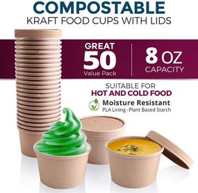 img 3 attached to 🍱 50 Pack Kraft Compostable 8 oz Paper Food Cup with Vented Lid - Versatile Brown Rolled Rim Storage Bucket for Hot or Cold To-Go Packaging: Ideal for Ramen, Soup, Salad, Stews, Frozen Desserts, Yogurt, and Ice Cream