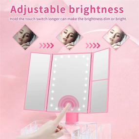 img 2 attached to 🔍 GULAURI Tri-Fold Lighted Makeup Mirror with Magnification, LED Lights, and Storage - Pink, 3x/2x Magnifying, 180 Degree Adjustable Touch Screen