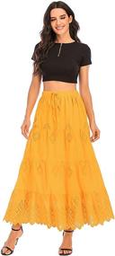 img 1 attached to 🌞 Summer Solid Cotton Embroidered Tiered Flare A-line Ankle Length Maxi Skirt for Women by Love Welove Fashion - with Lining