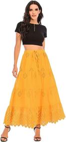 img 4 attached to 🌞 Summer Solid Cotton Embroidered Tiered Flare A-line Ankle Length Maxi Skirt for Women by Love Welove Fashion - with Lining