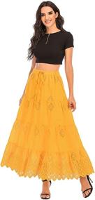 img 2 attached to 🌞 Summer Solid Cotton Embroidered Tiered Flare A-line Ankle Length Maxi Skirt for Women by Love Welove Fashion - with Lining