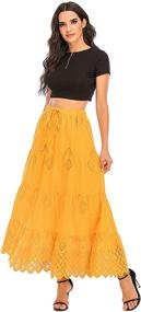 img 3 attached to 🌞 Summer Solid Cotton Embroidered Tiered Flare A-line Ankle Length Maxi Skirt for Women by Love Welove Fashion - with Lining
