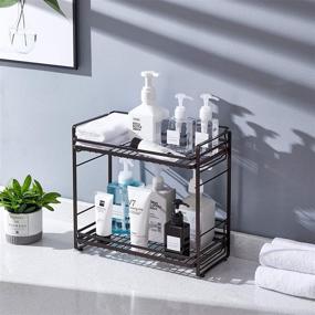 img 2 attached to 🛁 Efficient 2-Tier Bathroom Countertop Organizer - Versatile Detachable Standing Rack for Bathroom Storage, Cosmetics, and Kitchen - Stylish Vanity Tray, Shower Caddy, and Spice Rack - Wire Basket Design in Black