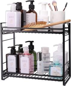 img 4 attached to 🛁 Efficient 2-Tier Bathroom Countertop Organizer - Versatile Detachable Standing Rack for Bathroom Storage, Cosmetics, and Kitchen - Stylish Vanity Tray, Shower Caddy, and Spice Rack - Wire Basket Design in Black