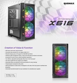 img 3 attached to 🖥️ Черный корпус для игрового компьютера Raidmax X6 с закаленным стеклом и 2 вентиляторами RGB, поддерживающий ATX форм-фактор