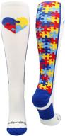 autism awareness puzzle heart over the calf socks by madsportsstuff logo