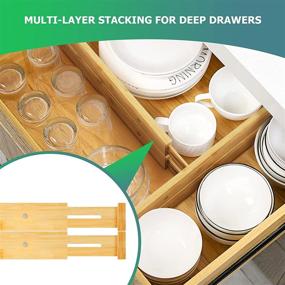 img 1 attached to 🗄️ WOOD CITY Adjustable Drawer Dividers: Organize Your Clothes and Utensils with Bamboo Kitchen Drawer Organizers – 4 Pack