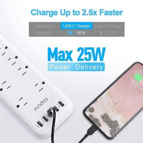 img 1 attached to 💡 Enhanced Power Strip Surge Protector: USB A & Type-C Fast Charging Ports, 6 Ft Extension Cord, Wall Mountable, 1875W/15A, Flat Plug, ETL Listed