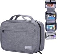 🧳 hokemp hanging travel toiletry bag - large capacity cosmetic wash bag with 4 compartments for men and women - gray logo