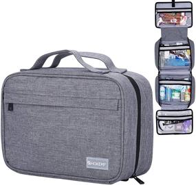 img 4 attached to 🧳 HOKEMP Hanging Travel Toiletry Bag - Large Capacity Cosmetic Wash Bag with 4 Compartments for Men and Women - Gray