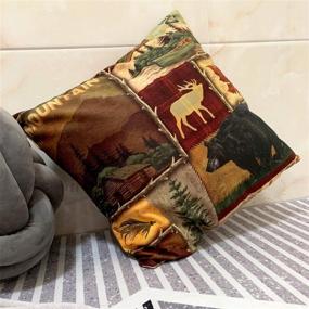 img 3 attached to 🐻 Set of 2 Square 18X18 inch Throw Pillow Cover for Home Sofa Couch Living Room Car Decor - Rustic Lodge Bear Moose Deer - Short Plush Pillow Case Cushion Cover for Women/Men