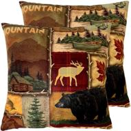 🐻 set of 2 square 18x18 inch throw pillow cover for home sofa couch living room car decor - rustic lodge bear moose deer - short plush pillow case cushion cover for women/men logo