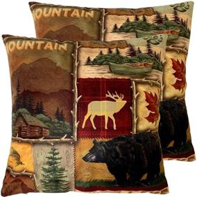 img 4 attached to 🐻 Set of 2 Square 18X18 inch Throw Pillow Cover for Home Sofa Couch Living Room Car Decor - Rustic Lodge Bear Moose Deer - Short Plush Pillow Case Cushion Cover for Women/Men