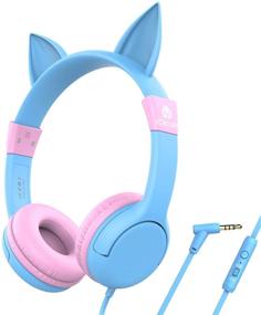 img 4 attached to 🎧 iClever Boostcare Kids Headphones with Microphone - Hello Kitty Cat Ear Design, Volume Control, Perfect for School, Travel & E-Learning - Blue Pink