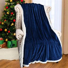 img 4 attached to Super Soft Navy Blue Sherpa Fleece Throw Blanket - Mink Plush Couch Blanket, TV Bed Fuzzy Blanket, Fluffy Comfy Warm Heavy Throws - Comfort Caring Gift, 50x60 inch