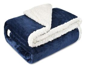 img 3 attached to Super Soft Navy Blue Sherpa Fleece Throw Blanket - Mink Plush Couch Blanket, TV Bed Fuzzy Blanket, Fluffy Comfy Warm Heavy Throws - Comfort Caring Gift, 50x60 inch
