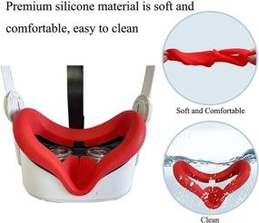 img 2 attached to Улучшите комфорт и защиту с чехлом из силикона для лица и защитным чехлом для линз MUGEYMYD Oculus Quest 2 - мягкие, водонепроницаемые, защищающие от пота, против протечек, легко моются (красный)