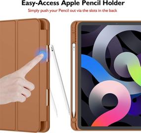 img 2 attached to iMieet iPad Air 4th Gen Case 2020, iPad 10.9 Inch Holder Case 2020 with Pencil Holder [Compatible with Touch ID & iPad 2nd Pencil Charging/Pairing], Trifold Stand Smart Case with Soft TPU Back (Brown)