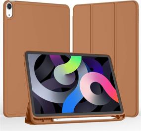 img 3 attached to iMieet iPad Air 4th Gen Case 2020, iPad 10.9 Inch Holder Case 2020 with Pencil Holder [Compatible with Touch ID & iPad 2nd Pencil Charging/Pairing], Trifold Stand Smart Case with Soft TPU Back (Brown)