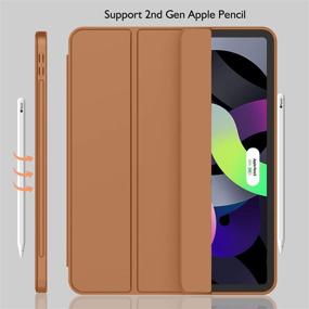 img 1 attached to iMieet iPad Air 4th Gen Case 2020, iPad 10.9 Inch Holder Case 2020 with Pencil Holder [Compatible with Touch ID & iPad 2nd Pencil Charging/Pairing], Trifold Stand Smart Case with Soft TPU Back (Brown)