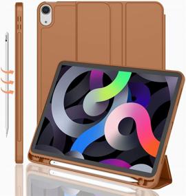 img 4 attached to iMieet iPad Air 4th Gen Case 2020, iPad 10.9 Inch Holder Case 2020 with Pencil Holder [Compatible with Touch ID & iPad 2nd Pencil Charging/Pairing], Trifold Stand Smart Case with Soft TPU Back (Brown)