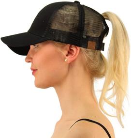 img 4 attached to C.C Messy Bun Trucker Hat - Ponytail Baseball Visor Cap for Women - Plain Dad Hat