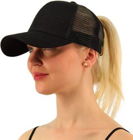 img 2 attached to C.C Messy Bun Trucker Hat - Ponytail Baseball Visor Cap for Women - Plain Dad Hat