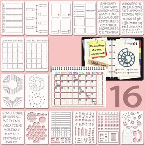 img 4 attached to 16-Pack Journal Planner Stencils - Scrapbook Templates for Dotted Journals, Calendars, Habit Trackers, Lists, Letters, Numbers and More